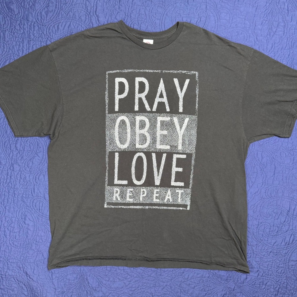 Delta Pro Weight Mens 3XL Pray Obey Love Repeat Graphic T-Shirt Black Fade
